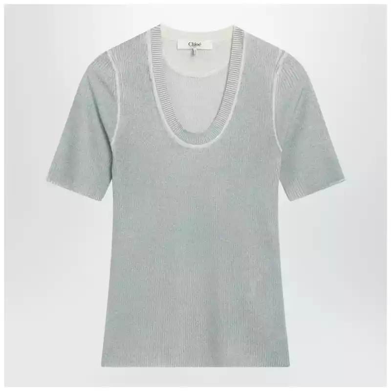 Chloé Blue-grey wool-blend knit top