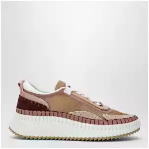 Chloé Nama sneakers in calf leather and fabric, brown and pink