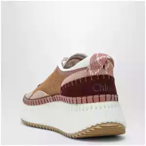 Chloé Nama sneakers in calf leather and fabric, brown and pink