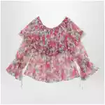 Chloé Puff-sleeve top in multicolor silk