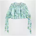 Chloé Ruched cropped silk jacquard floral top, multicolor