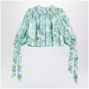 Chloé Ruched cropped silk jacquard floral top, multicolor
