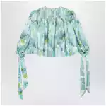 Chloé Ruched cropped silk jacquard floral top, multicolor