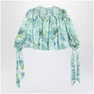 Chloé Ruched cropped silk jacquard floral top, multicolor