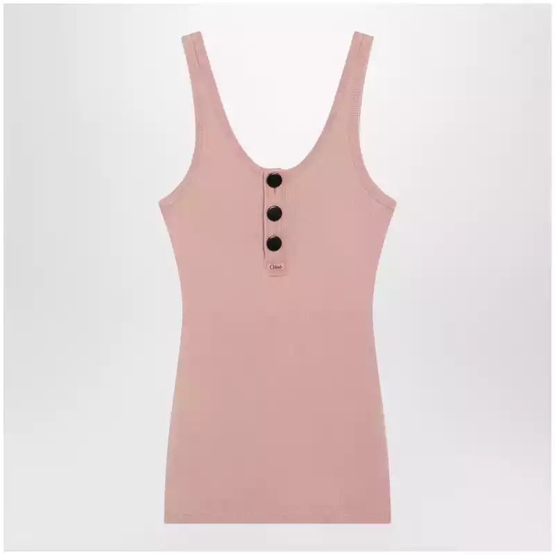 CH26UJH02089_S_CHLOE-81Q.x Chloé Fitted Henley tank top in ribbed organic cotton, pink