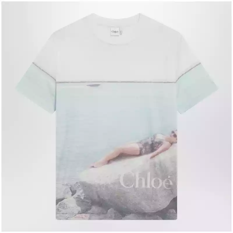 Chloé Crewneck logo T-shirt in cotton jersey, Iconic Milk
