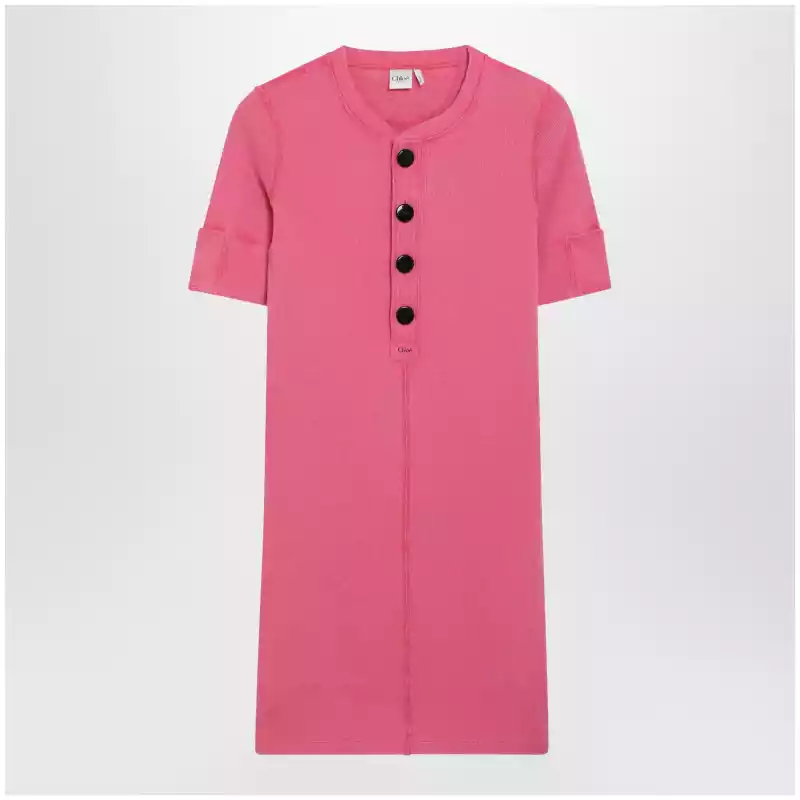 Chloé Pink Henley mini dress in cotton jersey