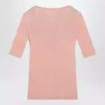 Chloé Fitted elbow-sleeve ribbed wool sweater with lace trim in pink