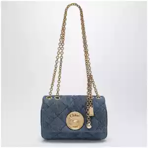 Chloé Heritage small quilted denim shoulder bag in blue