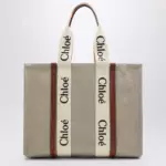 Chloé Large Woody tote bag in beige canvas