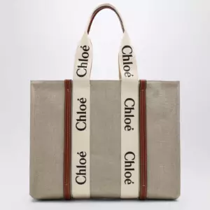 Chloé Large Woody tote bag in beige canvas
