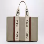 Chloé Large Woody tote bag in beige canvas
