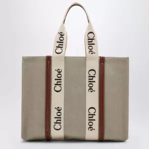 Chloé Large Woody tote bag in beige canvas