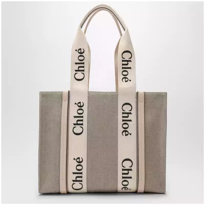 Chloé Medium Woody tote bag in beige canvas