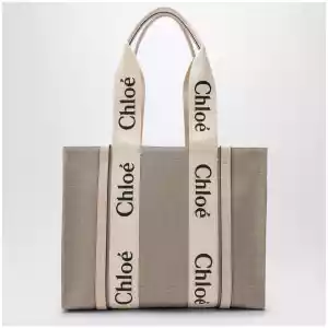 Chloé Medium Woody tote bag in beige canvas