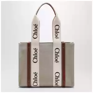 Chloé Woody medium bag in beige canvas