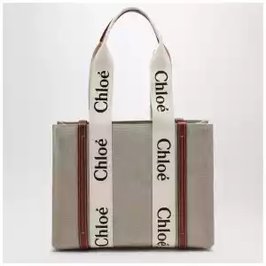 Chloé Woody medium bag in beige canvas