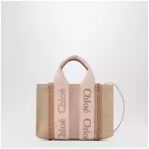 Chloé Small Woody tote bag in linen Blushy beige