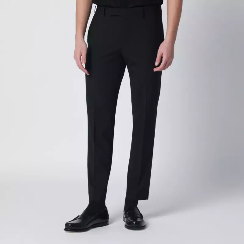 PT Torino Black wool-blend trousers