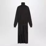 LEMAIRE Brown trompe-l'oeil wool-blend dress