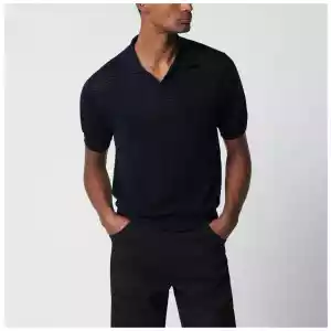 Tagliatore Blue openwork cotton polo shirt