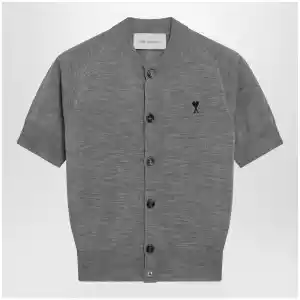 Ami Paris Grey Ami De Coeur wool cardigan