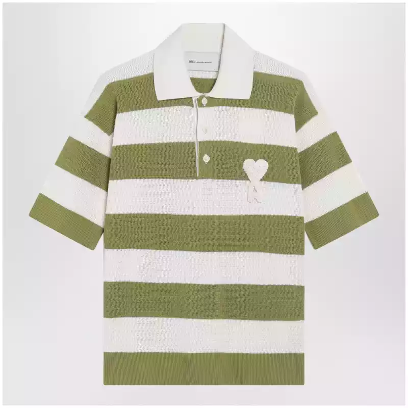 Ami Paris Ami de Coeur striped cotton knit polo shirt