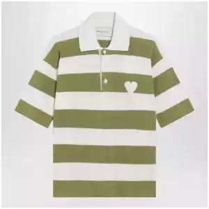 Ami Paris Ami de Coeur striped cotton knit polo shirt