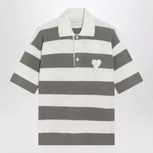 Ami Paris Ami de Coeur striped cotton knit polo shirt