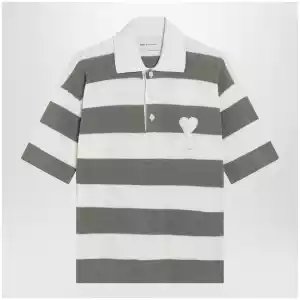 Ami Paris Ami de Coeur striped cotton knit polo shirt