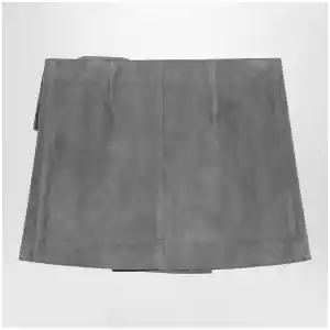 Ami Paris Grey suede mini skirt with large buckle belt