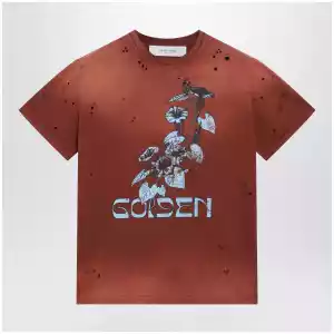 Golden Goose Rust-colored cotton T-shirt with floral print