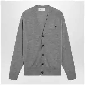 Ami Paris Grey Ami De Coeur cardigan in wool