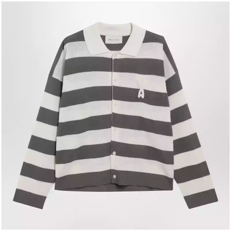 Ami Paris Ami de Coeur striped cotton knit cardigan