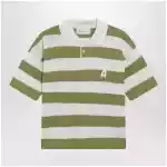 Ami Paris Ami de Coeur striped cotton knit polo shirt