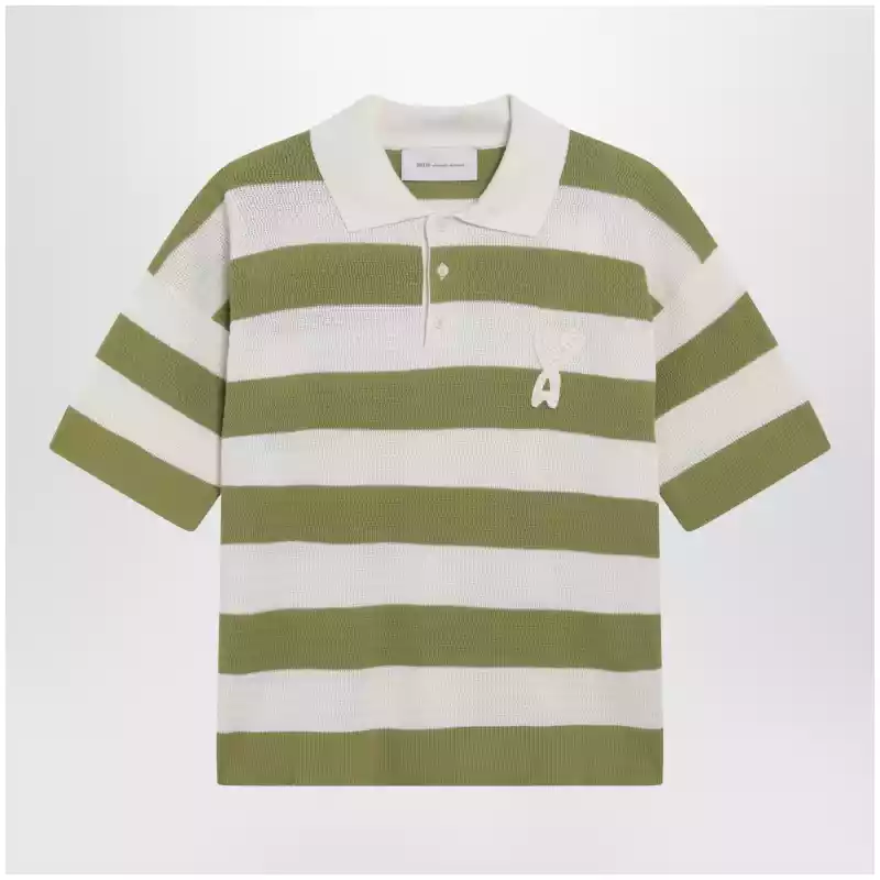 Ami Paris Ami de Coeur striped cotton knit polo shirt