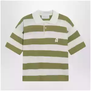 Ami Paris Ami de Coeur striped cotton knit polo shirt