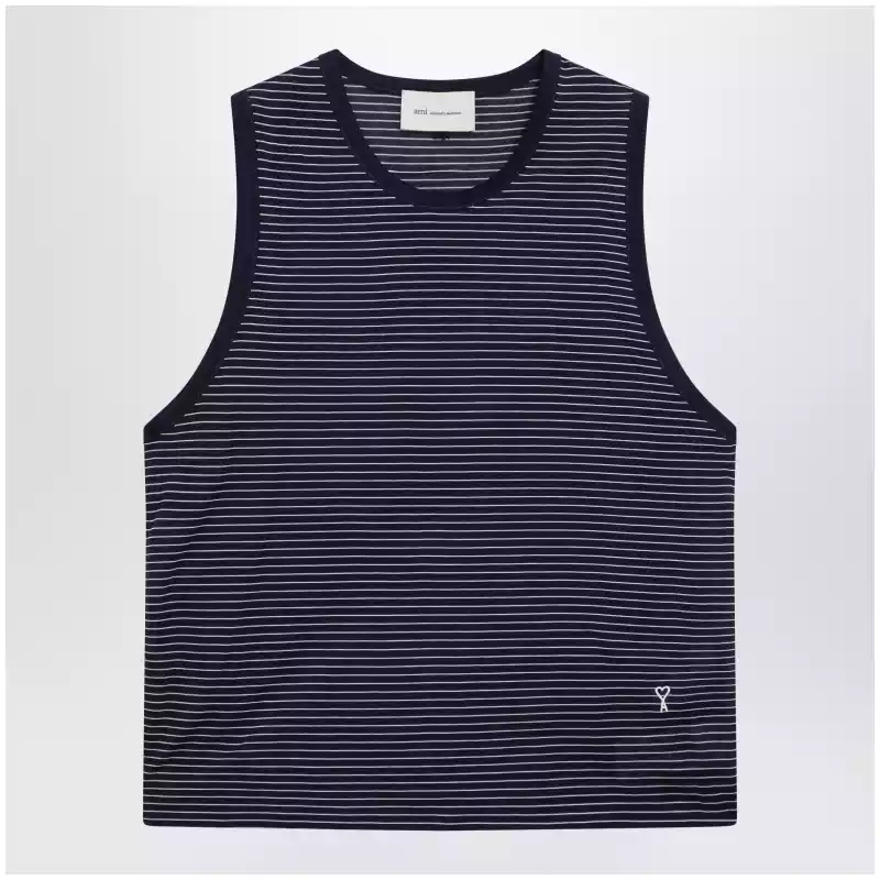 Ami Paris Striped tank top Ink/White with logo