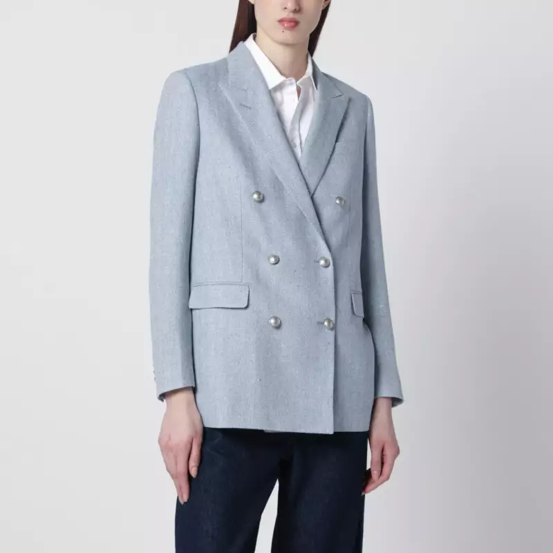 Tagliatore Light blue double-breasted cotton-blend jacket