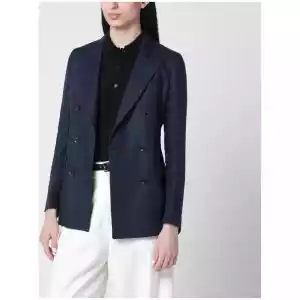 Tagliatore Navy blue double-breasted linen jacket