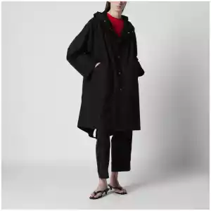 Jil Sander Mid-length hooded parka in waterproof cotton, black