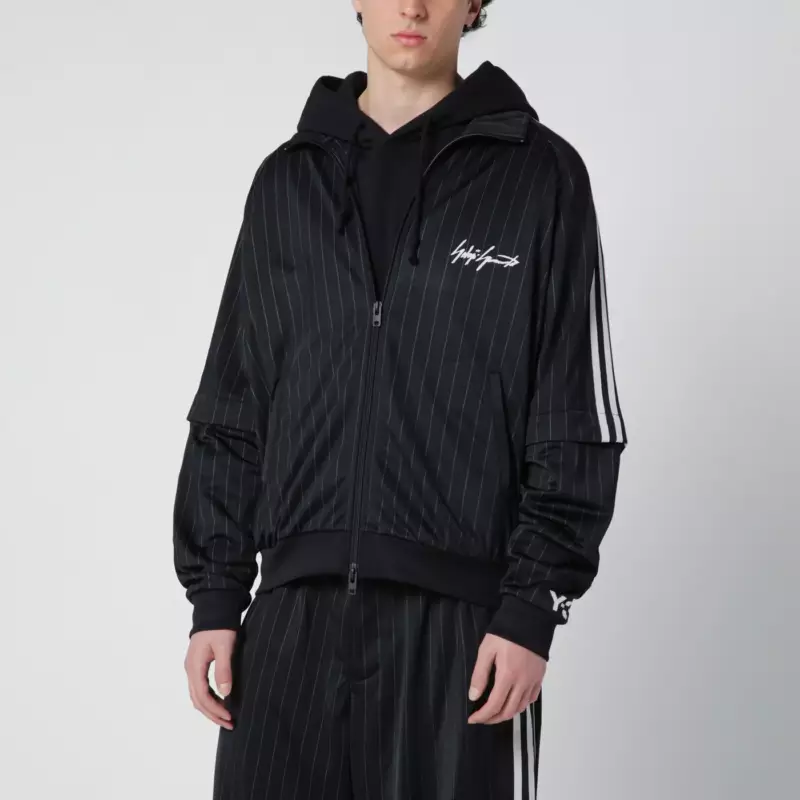 adidas Y-3 Black convertible sweatshirt with pinstripe pattern