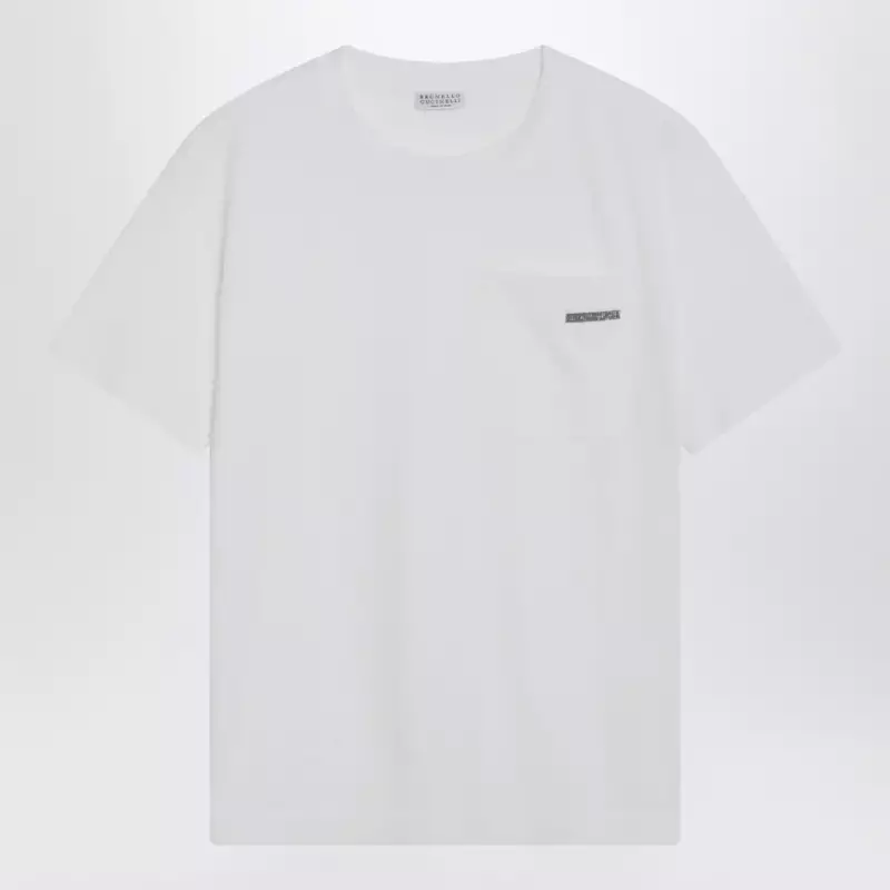 Brunello Cucinelli White cotton T-shirt with Shiny Tab