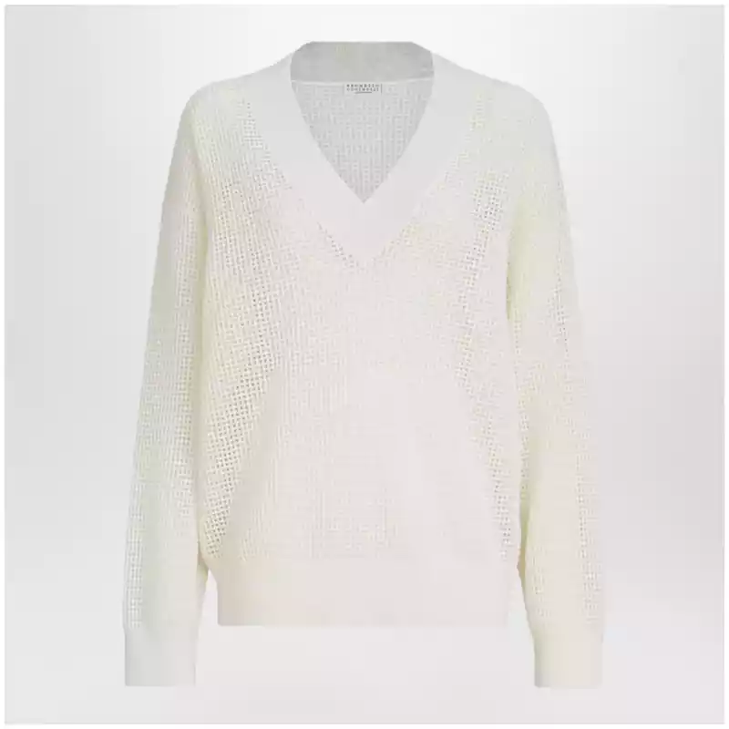 Brunello Cucinelli White cashmere mesh sweater