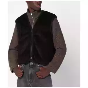Our Legacy Brown ribbed velvet zip-up waistcoat