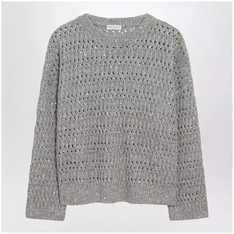Brunello Cucinelli Crochet crewneck sweater with sequins