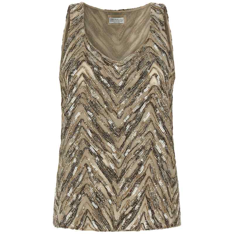 Brunello Cucinelli Dazzling Chevron Embroidery Top