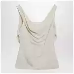 Brunello Cucinelli Cream-colored top in Fluid viscose and linen twill