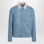 Brunello Cucinelli Blue denim jacket with suede collar