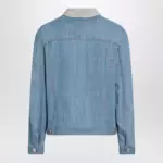 Brunello Cucinelli Blue denim jacket with suede collar